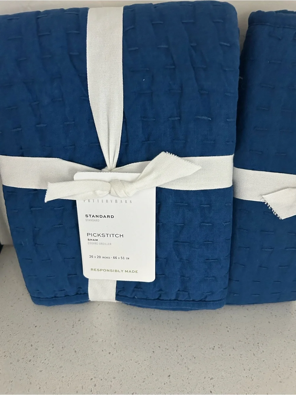 Pottery Barn Pick-Stitch Handcrafted Standard Shams Capri Blue W/ TIES S/2